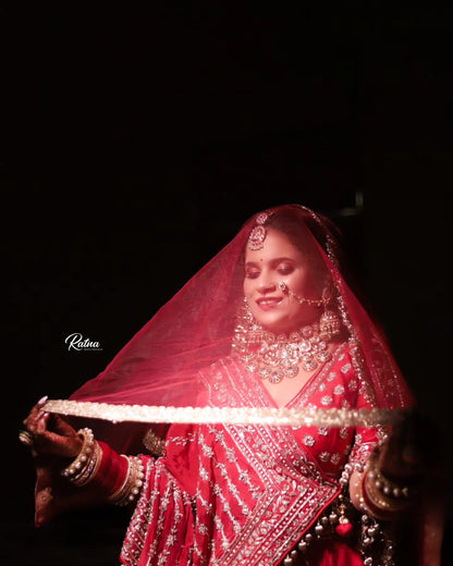 Pleasing handwork Sabyasachi silk red rani pink bridal Lehenga (Happy Customer )