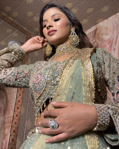 Something different Light pink peacock crop top Lehenga Happy Customer