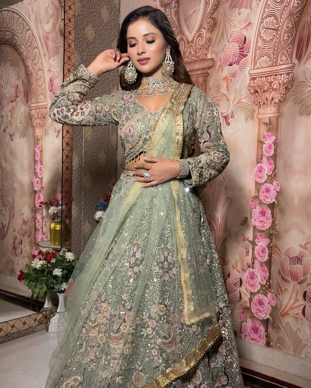 Something different Light pink peacock crop top Lehenga Happy Customer