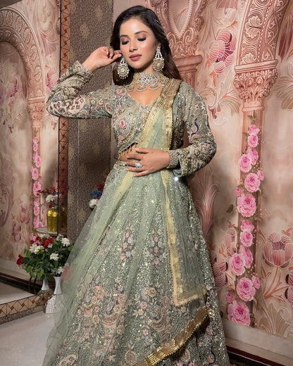 Something different Light pink peacock crop top Lehenga Happy Customer