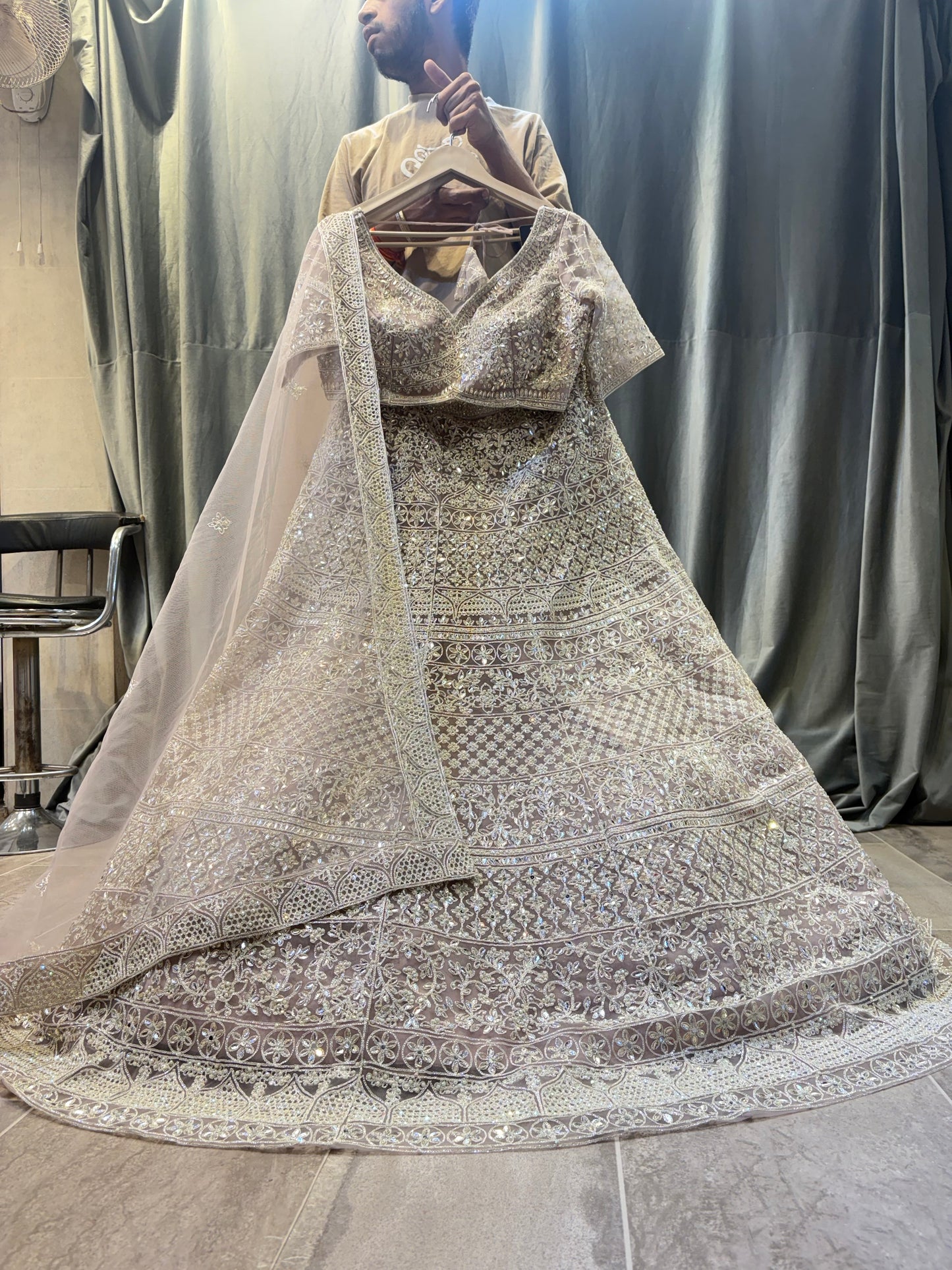 Awesome Beige baby pink Crop top Lehenga