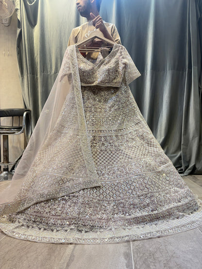 Awesome Beige baby pink Crop top Lehenga