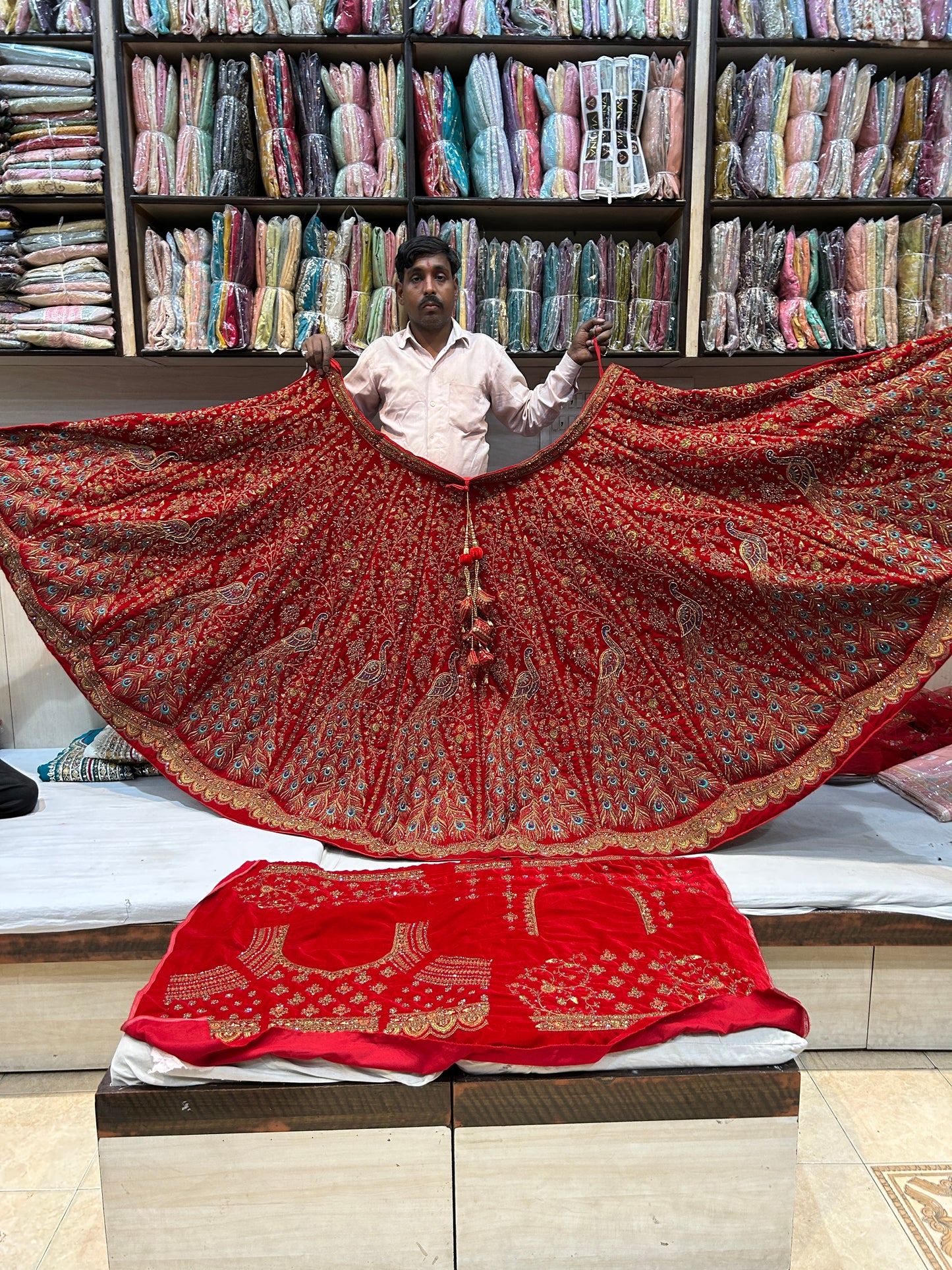 Stunning red Heavy peacock bridal lehenga