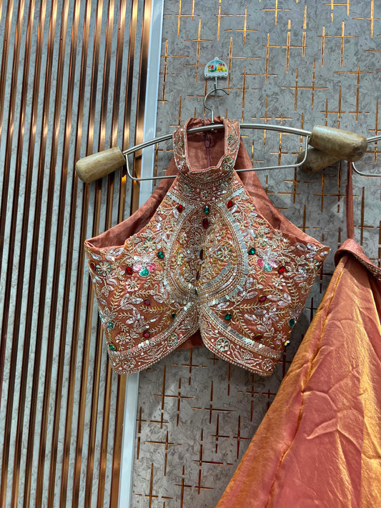 Jewellery Theme Orange Crop Top Lehenga