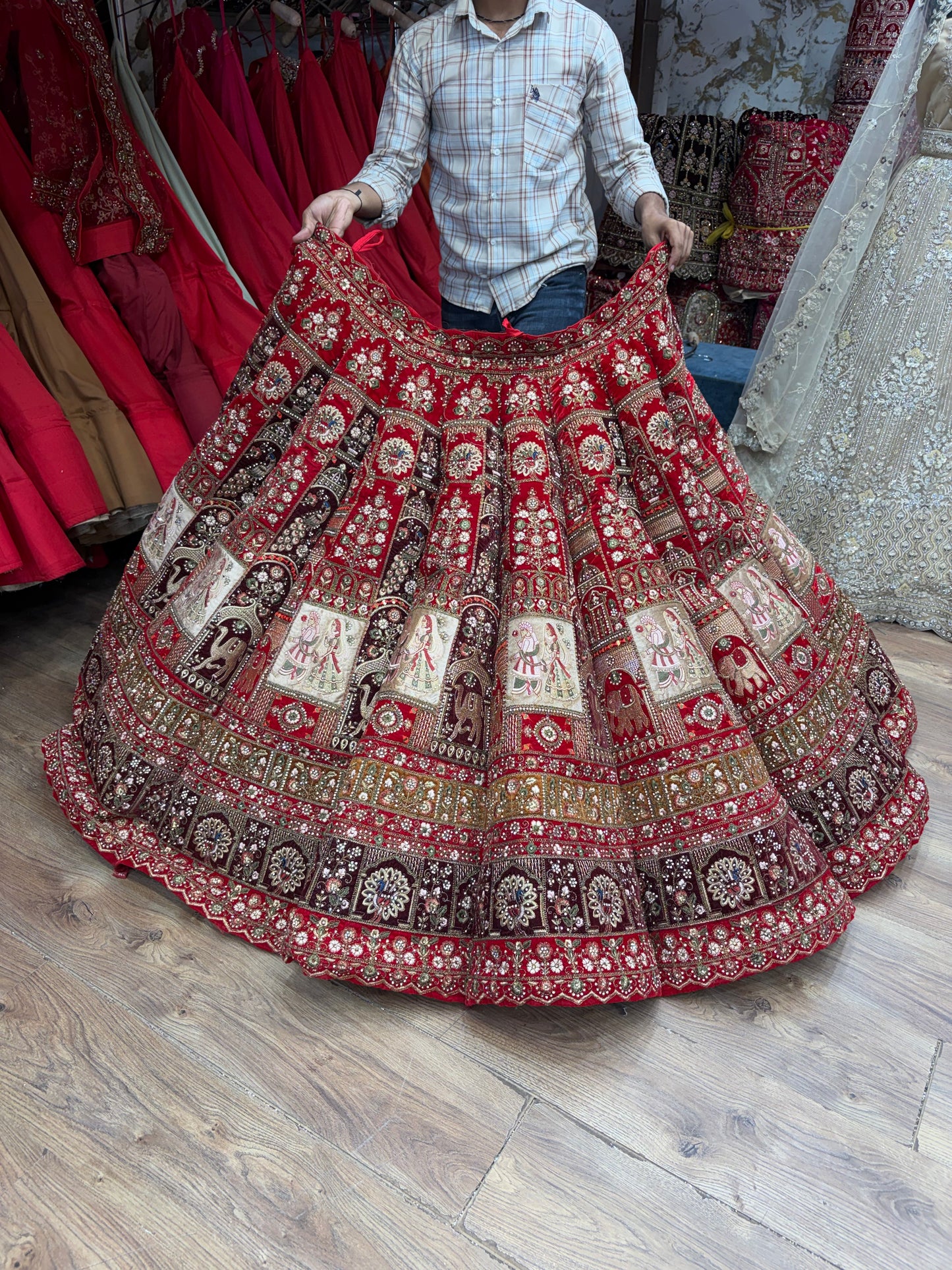 Maroon dark red Ball Bridal Lehenga - Shopping World