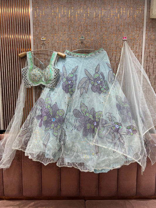 Sky Blue Pdp Crop Top Lehenga