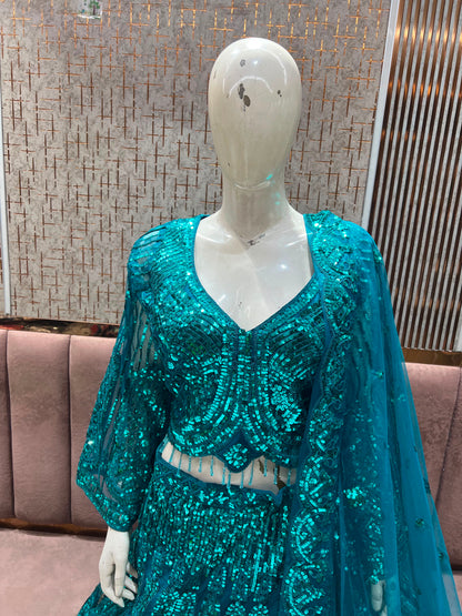 Blue on Blue Monotone Crop Top Lehenga Xxxl Size
