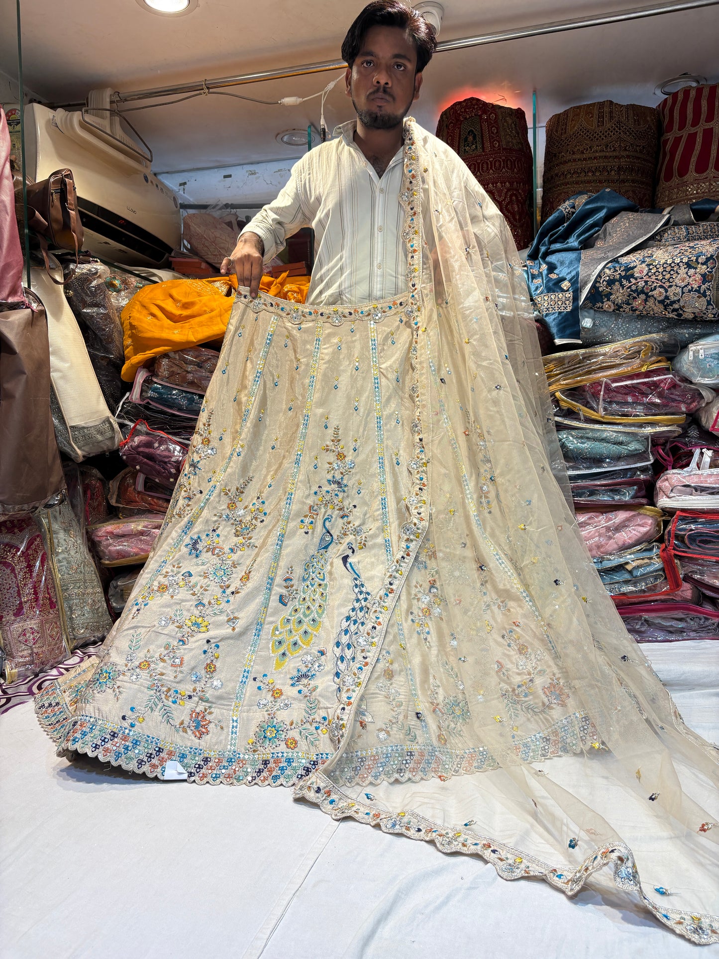 Fabulous golden peacock Lehenga
