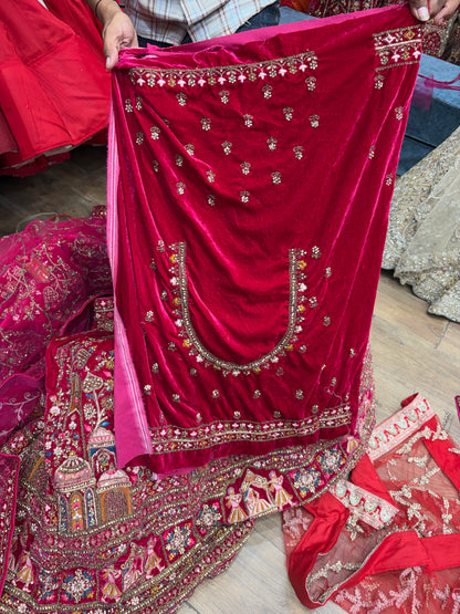 Cherry Red Peacock Doli Barat Bridal Lehenga