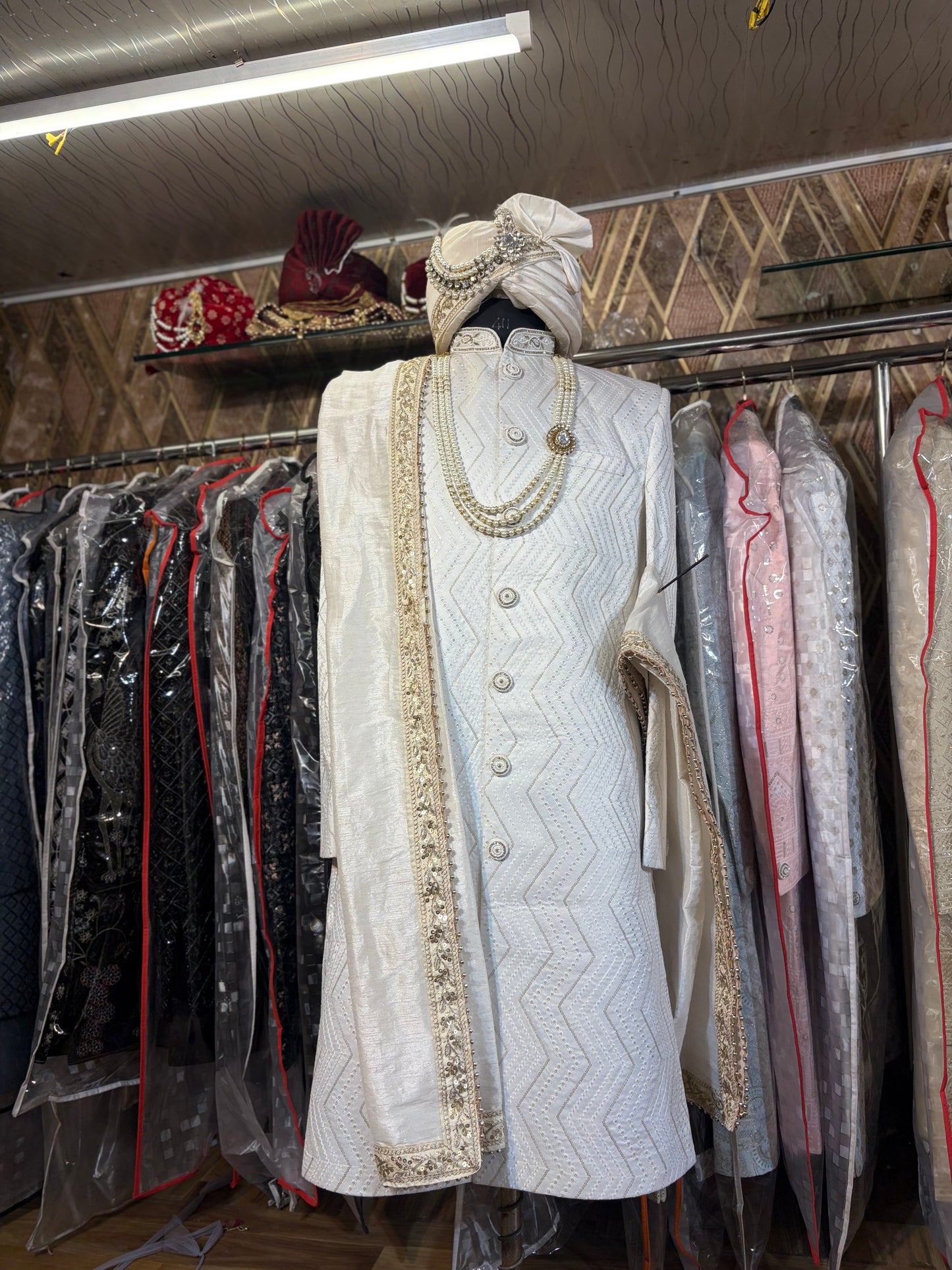 Golden cream white sherwani