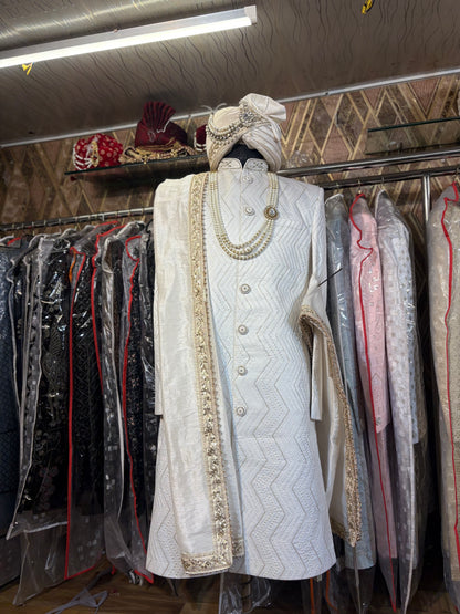 Golden cream white sherwani