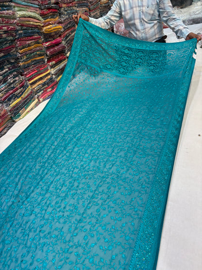 Designer sky blue saree