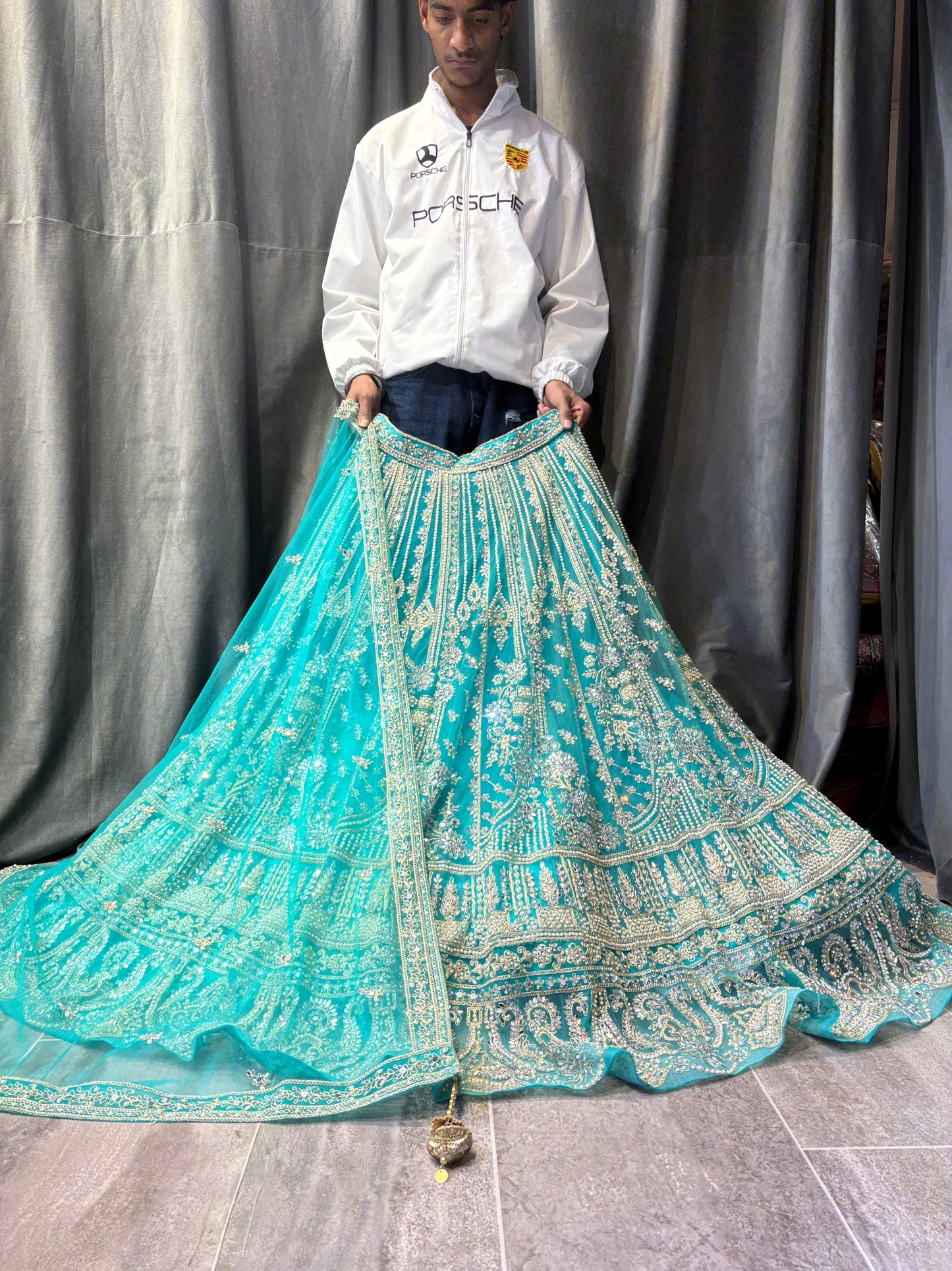 Tremendous Blue Crop Top Lehenga