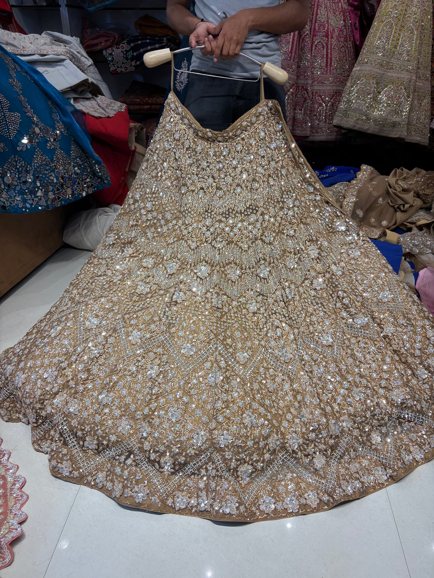 Heavy Chiku golden handwork Lehenga