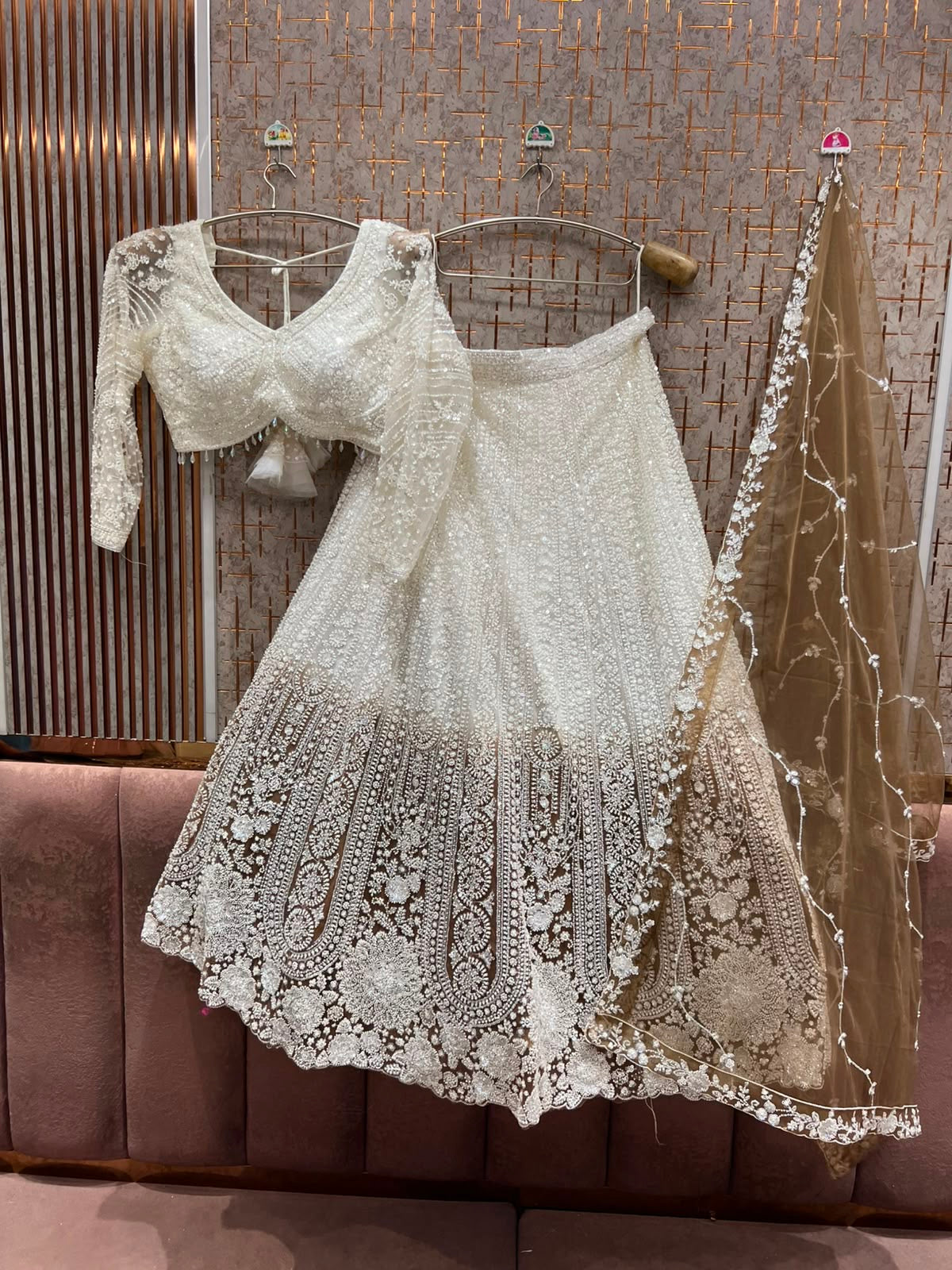 White Pink Double Shade Crop Top Lehenga