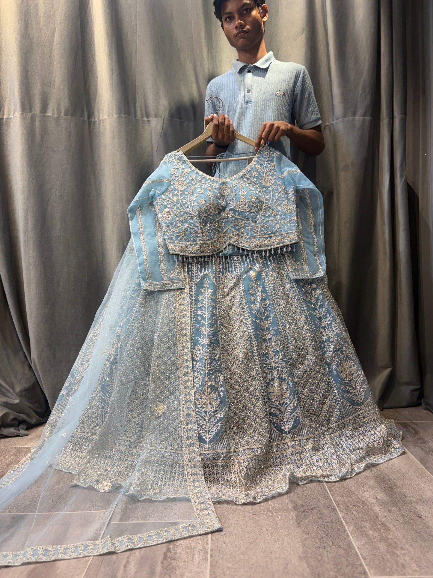 Astonishing Sky blue Crop Top Lehenga