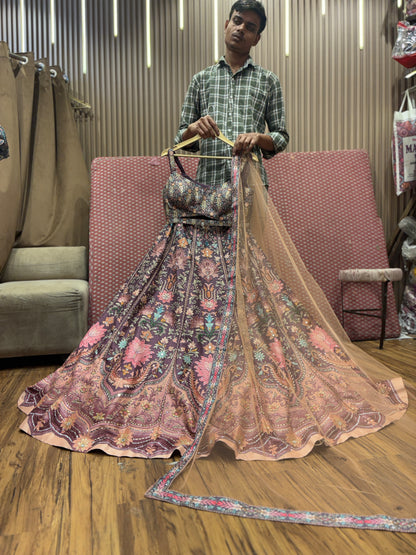 Pretty purple peach crop top Lehenga