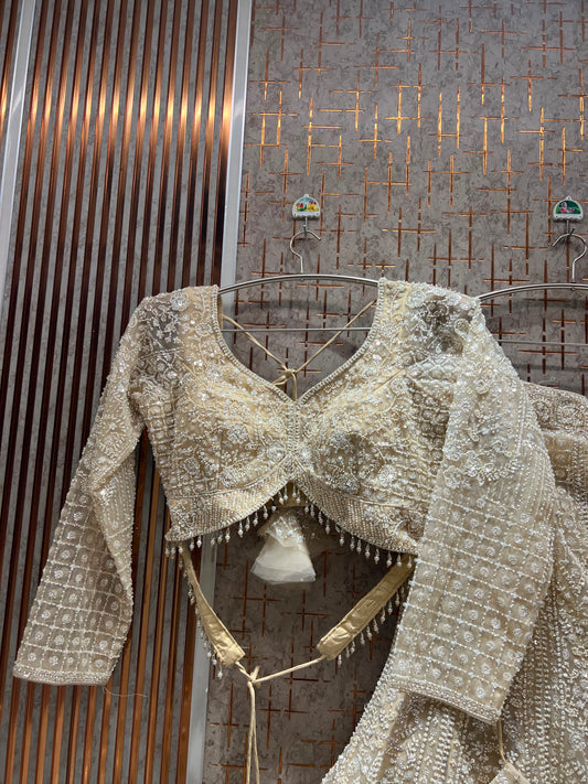 White Fish Cut Crop Top Lehenga