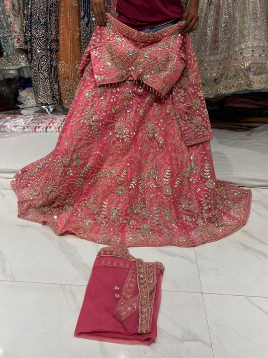 Peach Pink Crop Top Lehenga