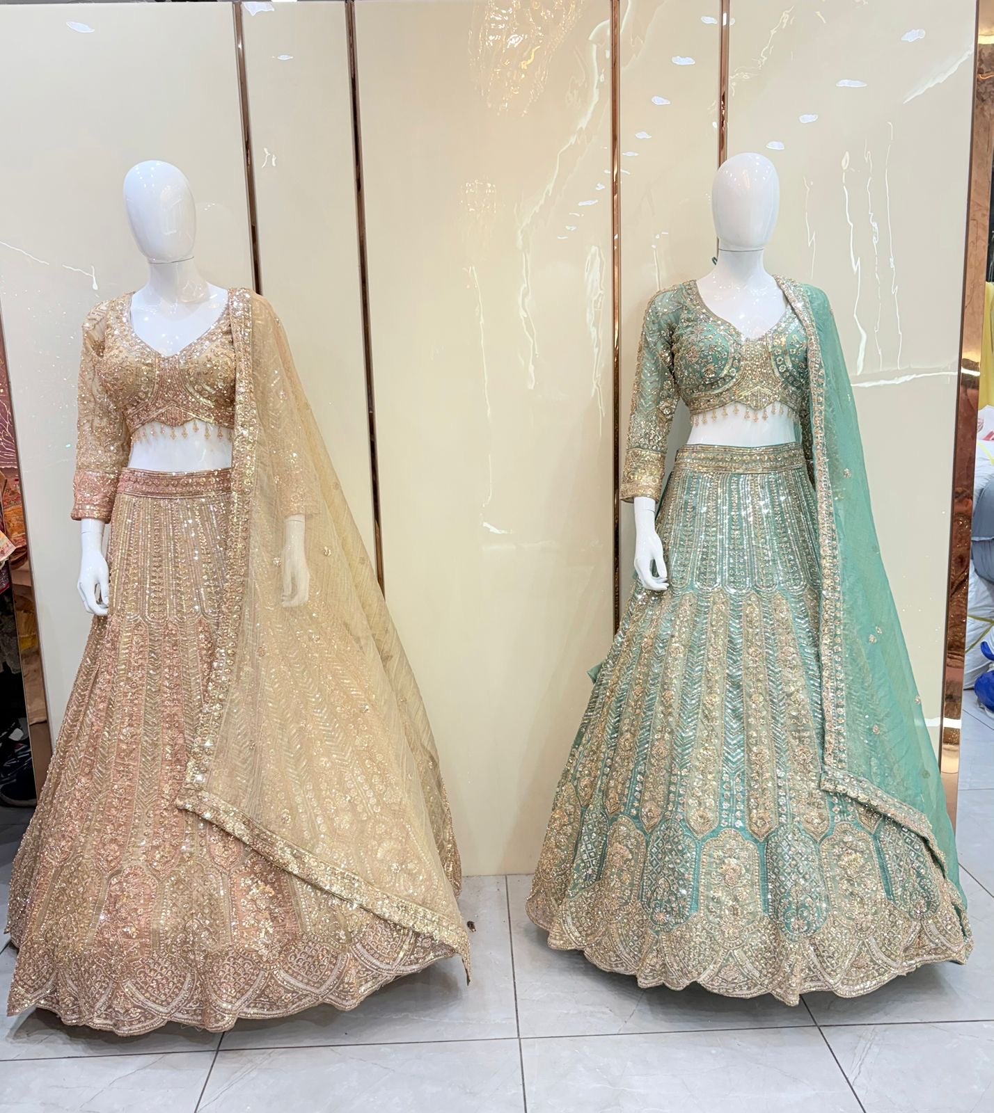 Golden green Crop top Lehenga