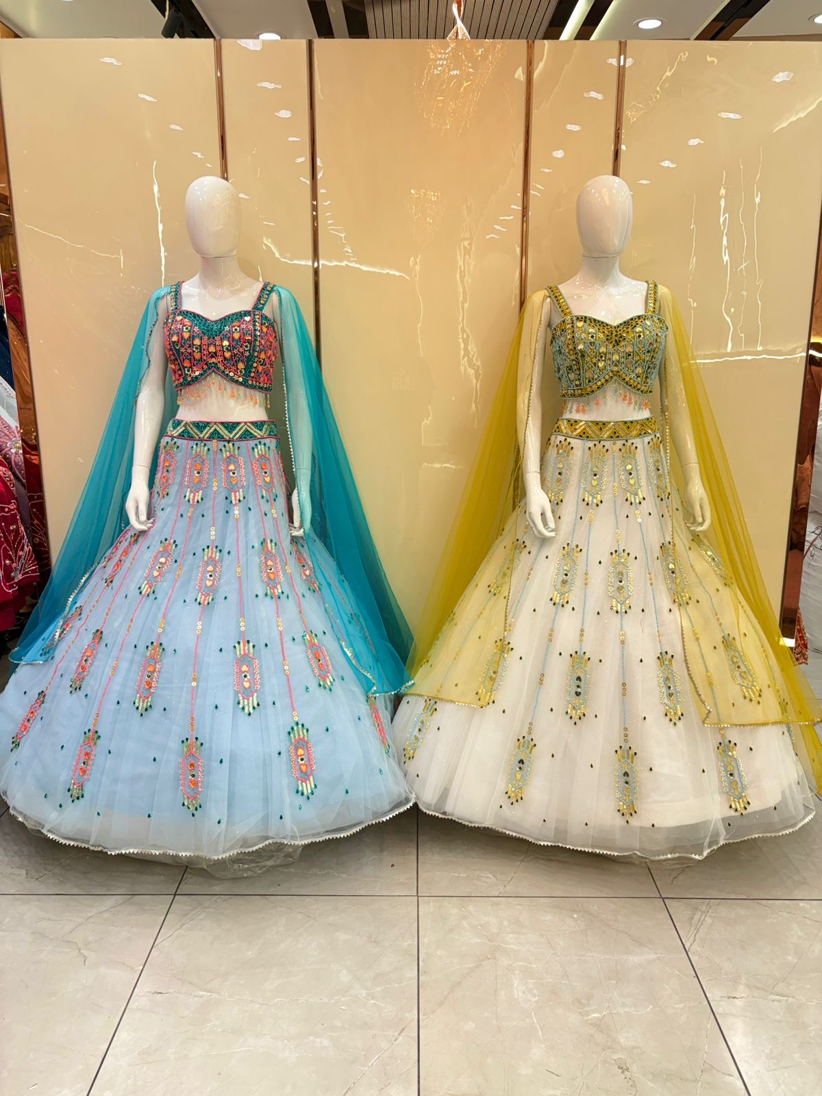 Yellow blue crop top Lehenga