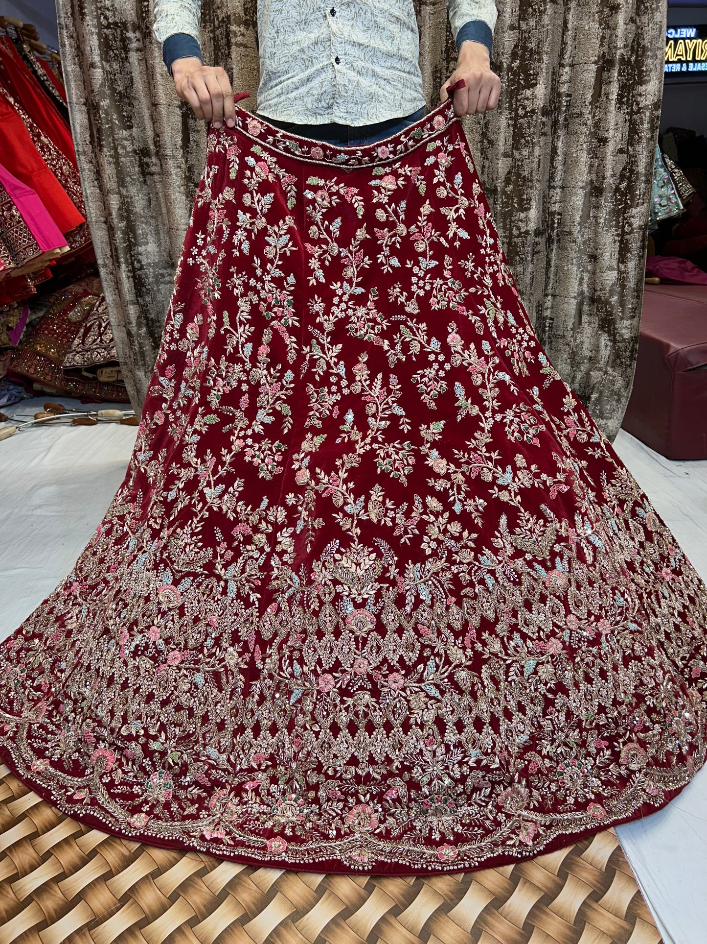 Hot Red zardozi dabka handwork lehenga