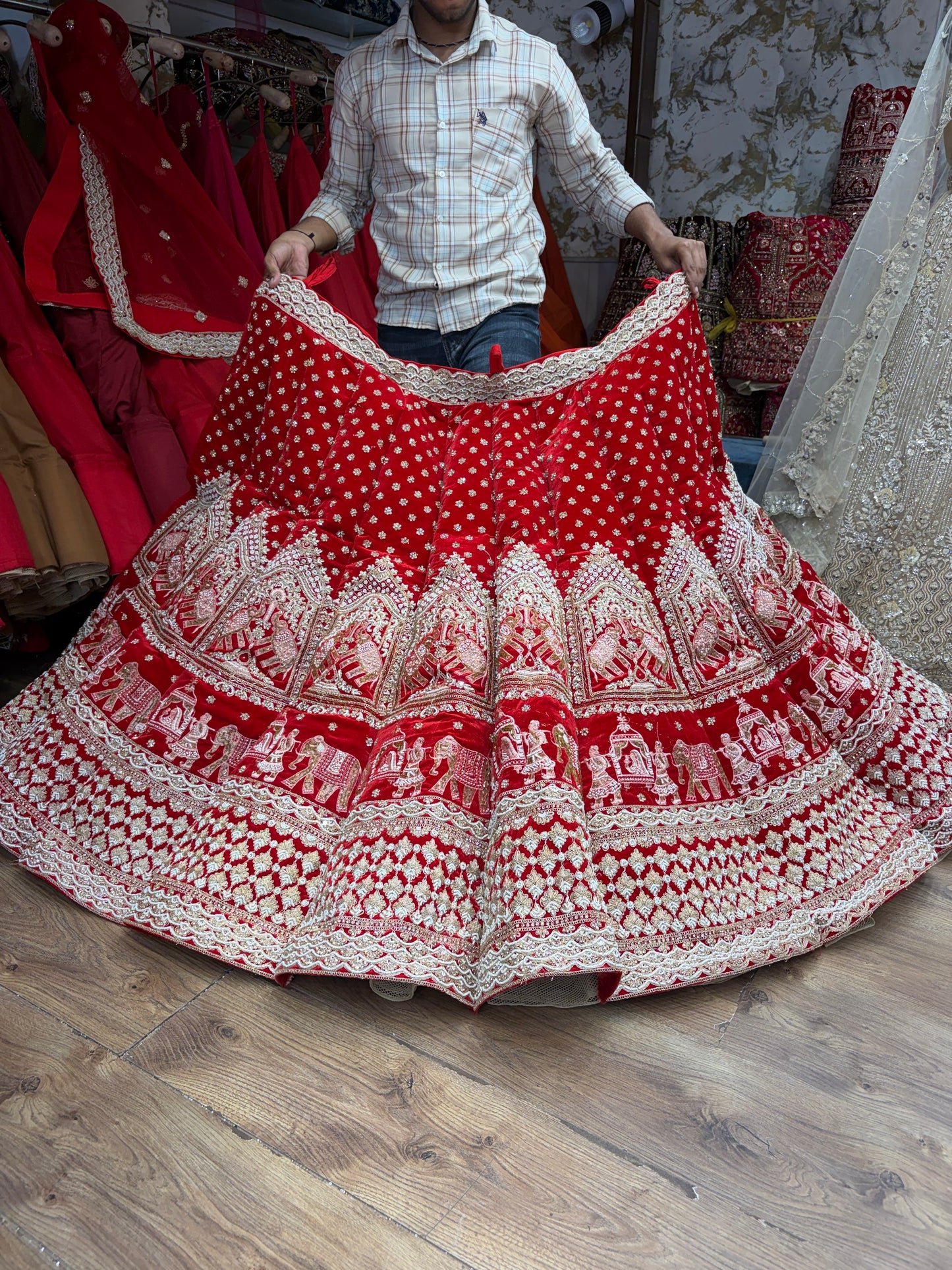 Red Gajraj elephant Doli Barat Ball Bridal Lehenga