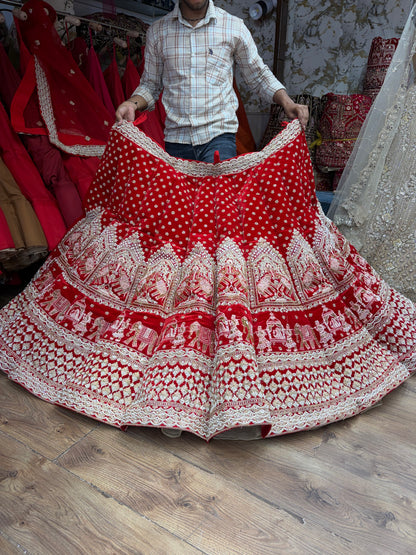 Red Gajraj elephant Doli Barat Ball Bridal Lehenga