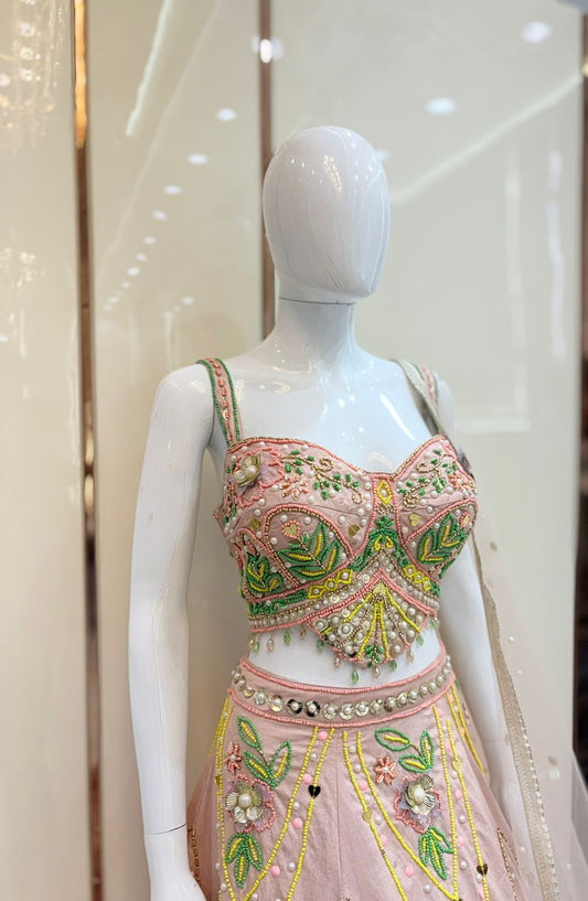 Green Pink Crop top Lehenga