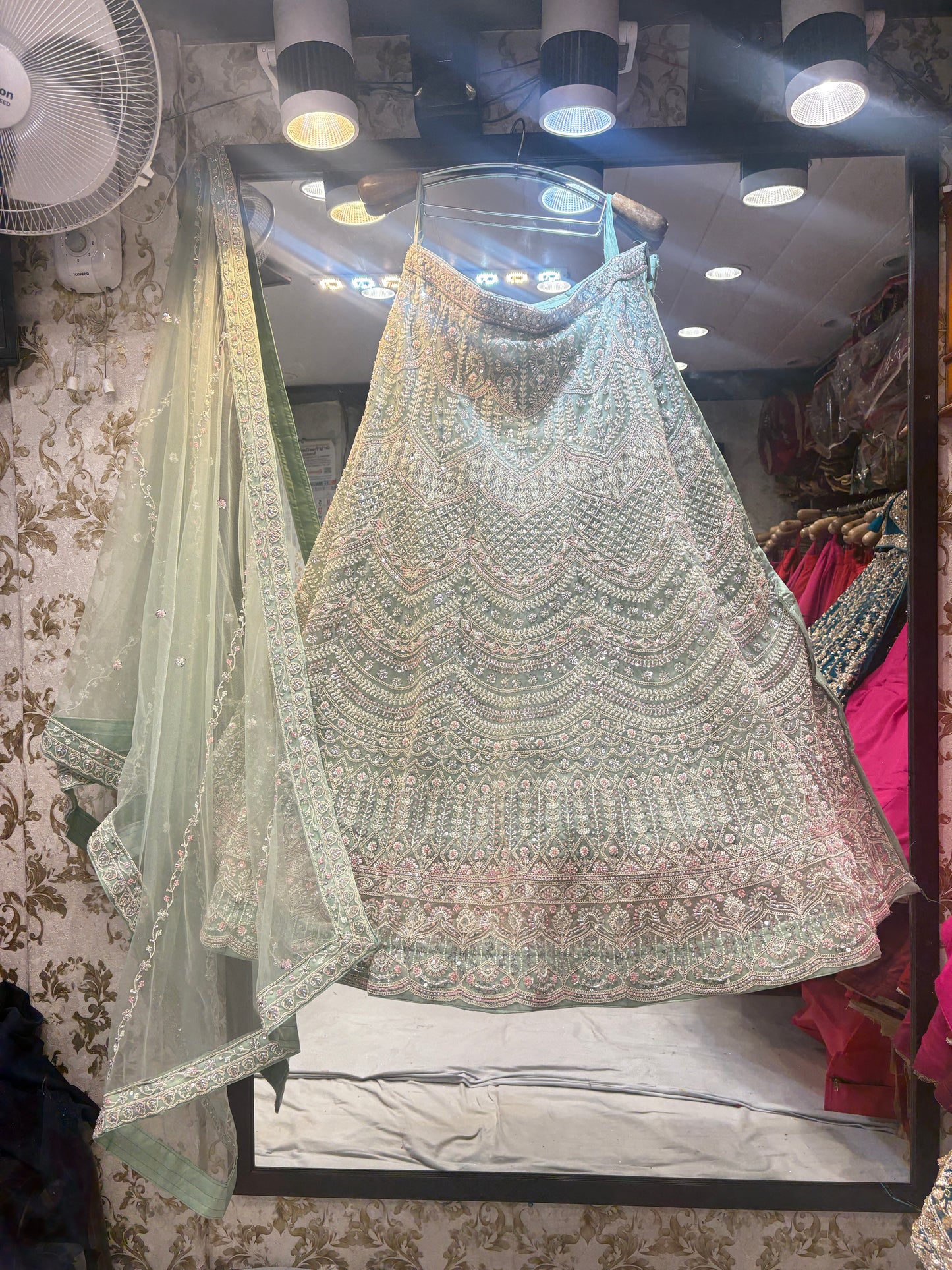 Pretty green crop top Lehenga