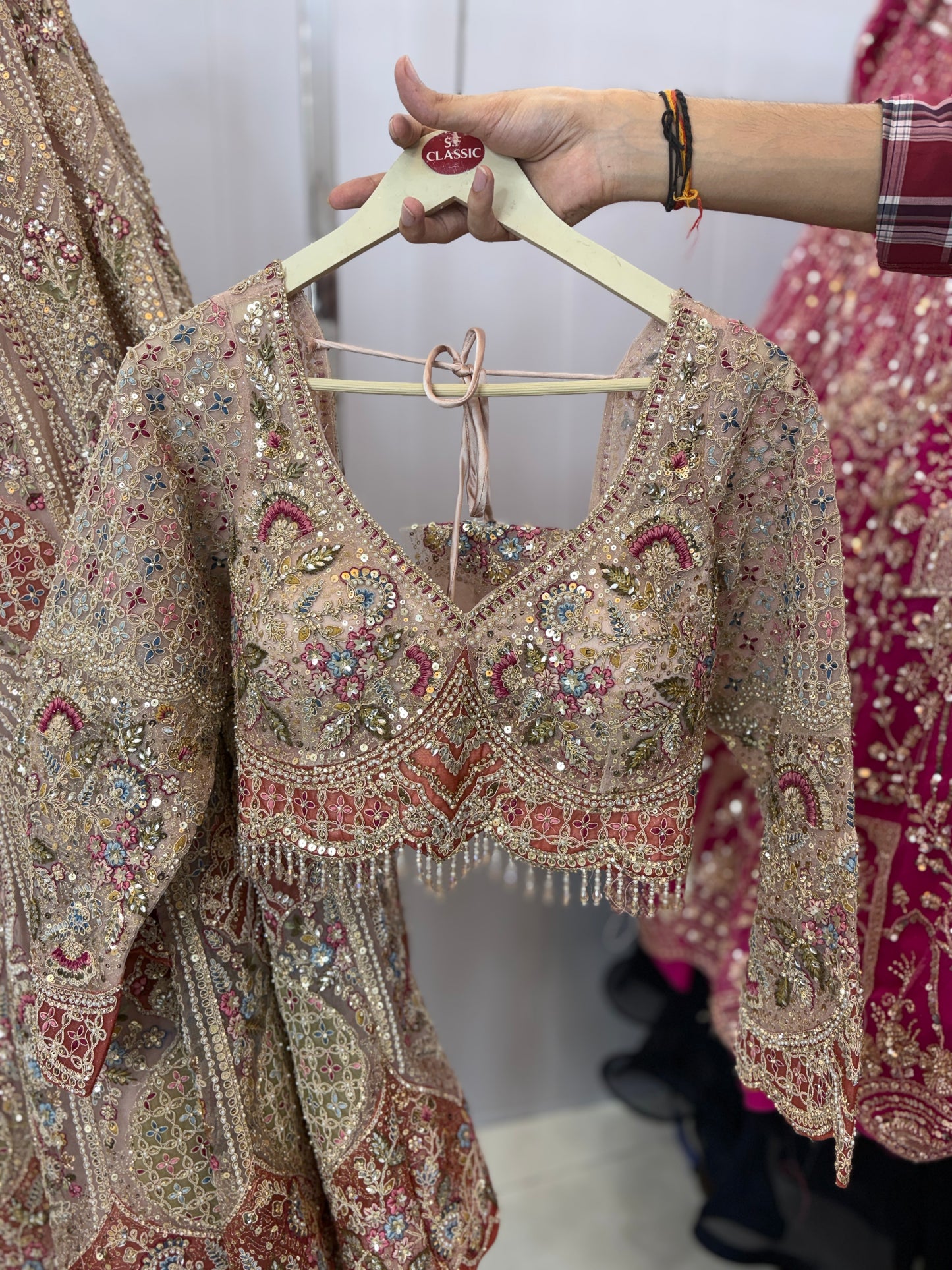 Beautiful Beige Golden Crop top Lehenga