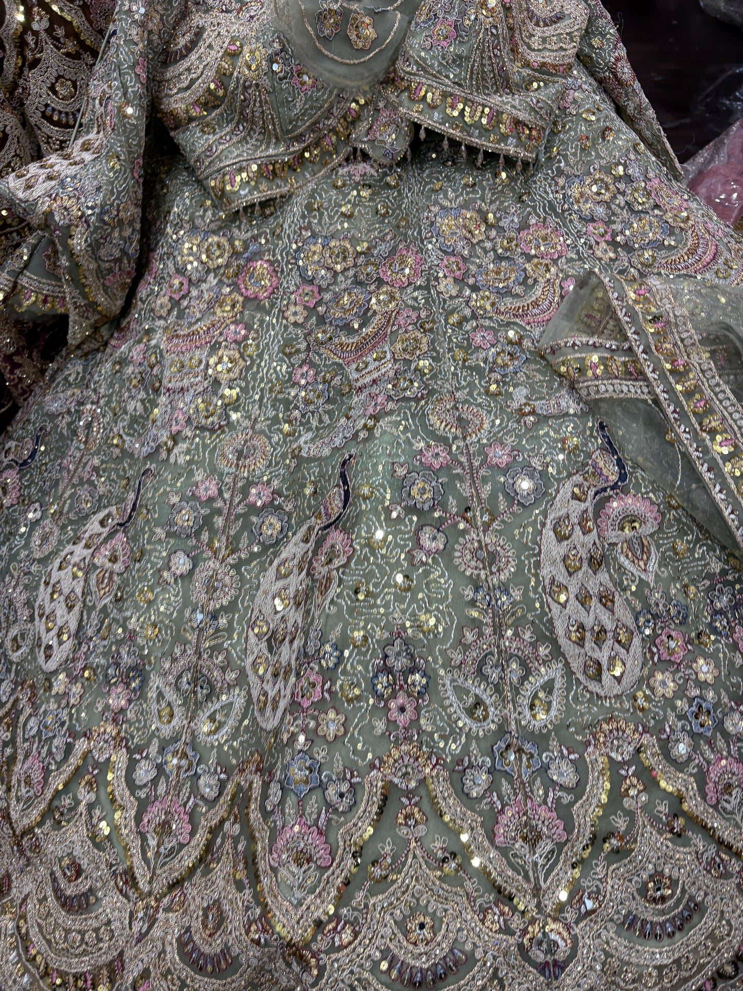 Engaging green peacock crop top Lehenga 16 kali