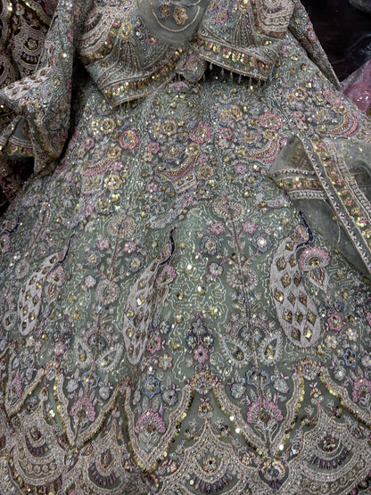 Engaging green peacock crop top Lehenga 16 kali