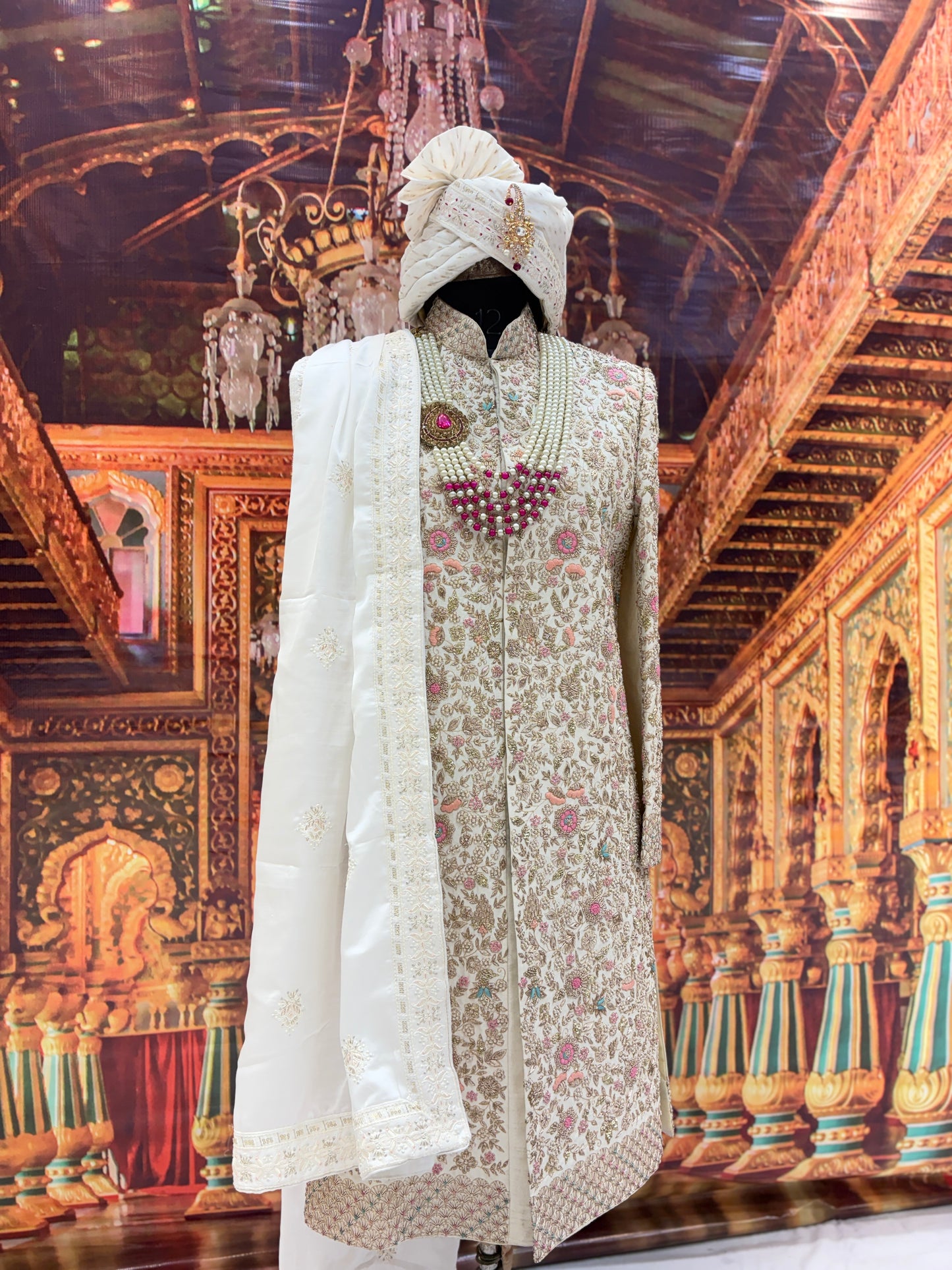 Embellished white sherwani