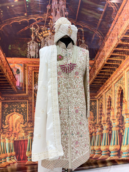 Embellished white sherwani