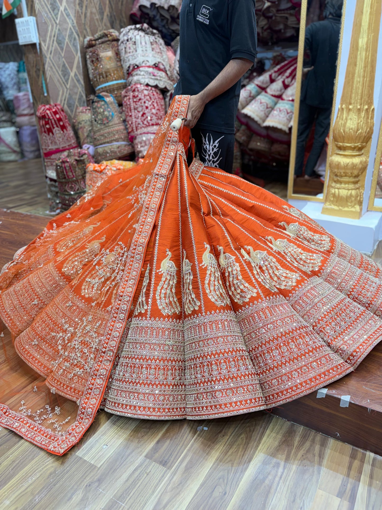 Orange rust peacock Ball Bridal Lehenga