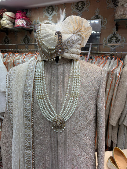 Light Beige Golden White sherwani