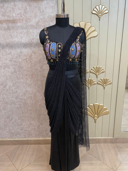 Black Designer Ready To Wear Drape Saree