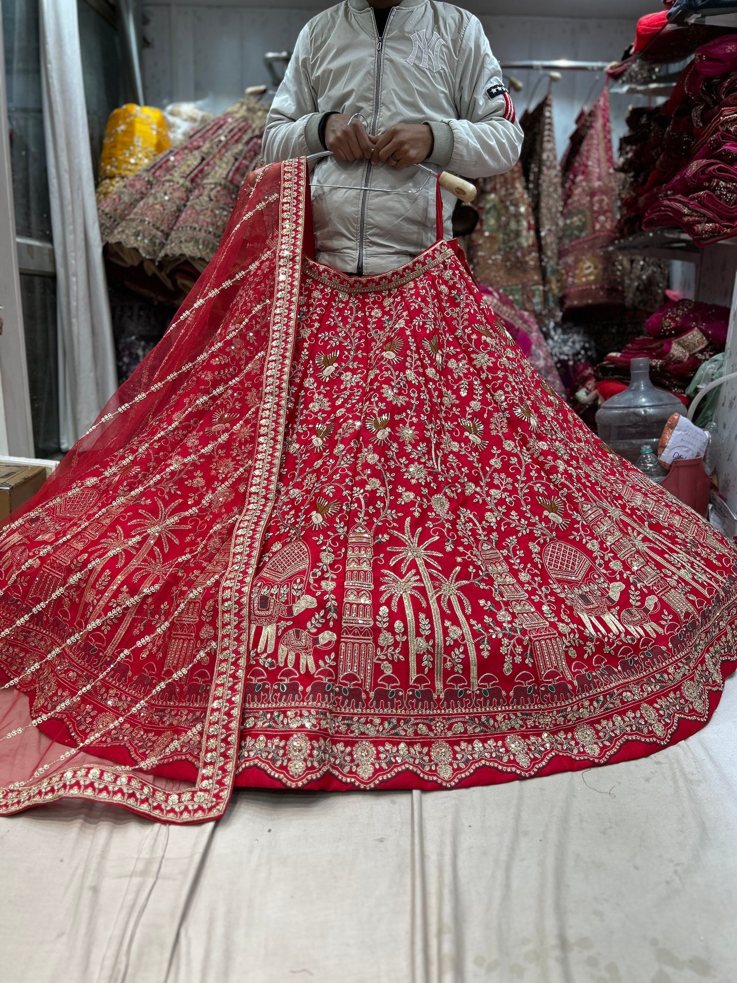 Latest Designer red rani pink bridal huge flare lehenga