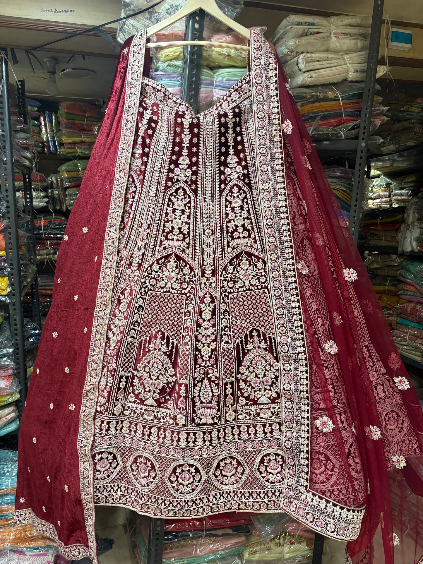 Stunning maroon double duptta bridal Lehenga