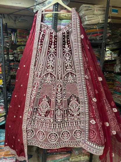 Stunning maroon double duptta bridal Lehenga