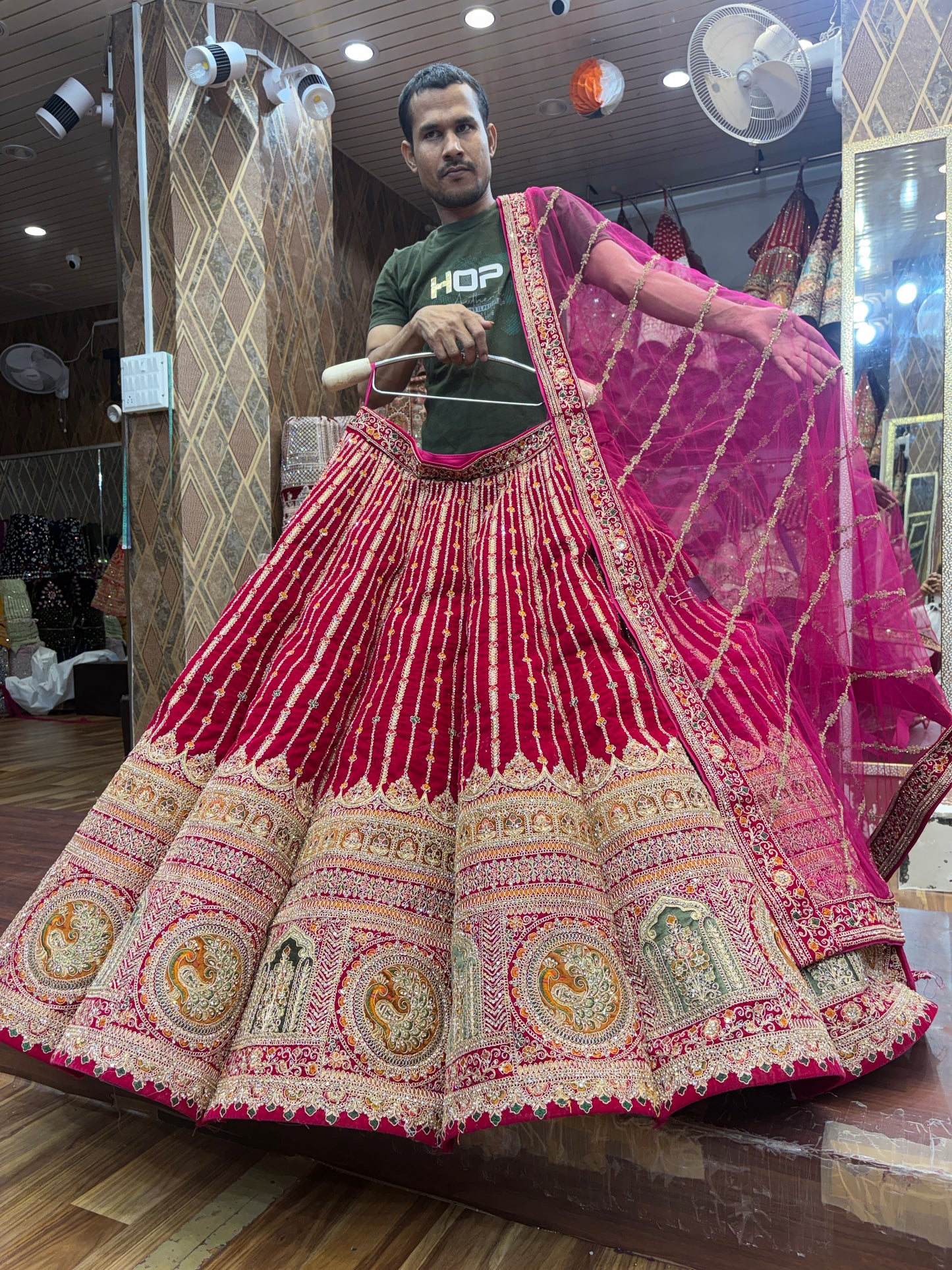Elegant maroon peacock ball bridal Lehenga