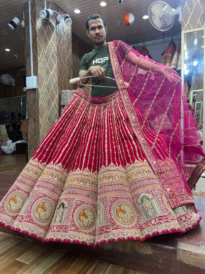 Elegant maroon peacock ball bridal Lehenga