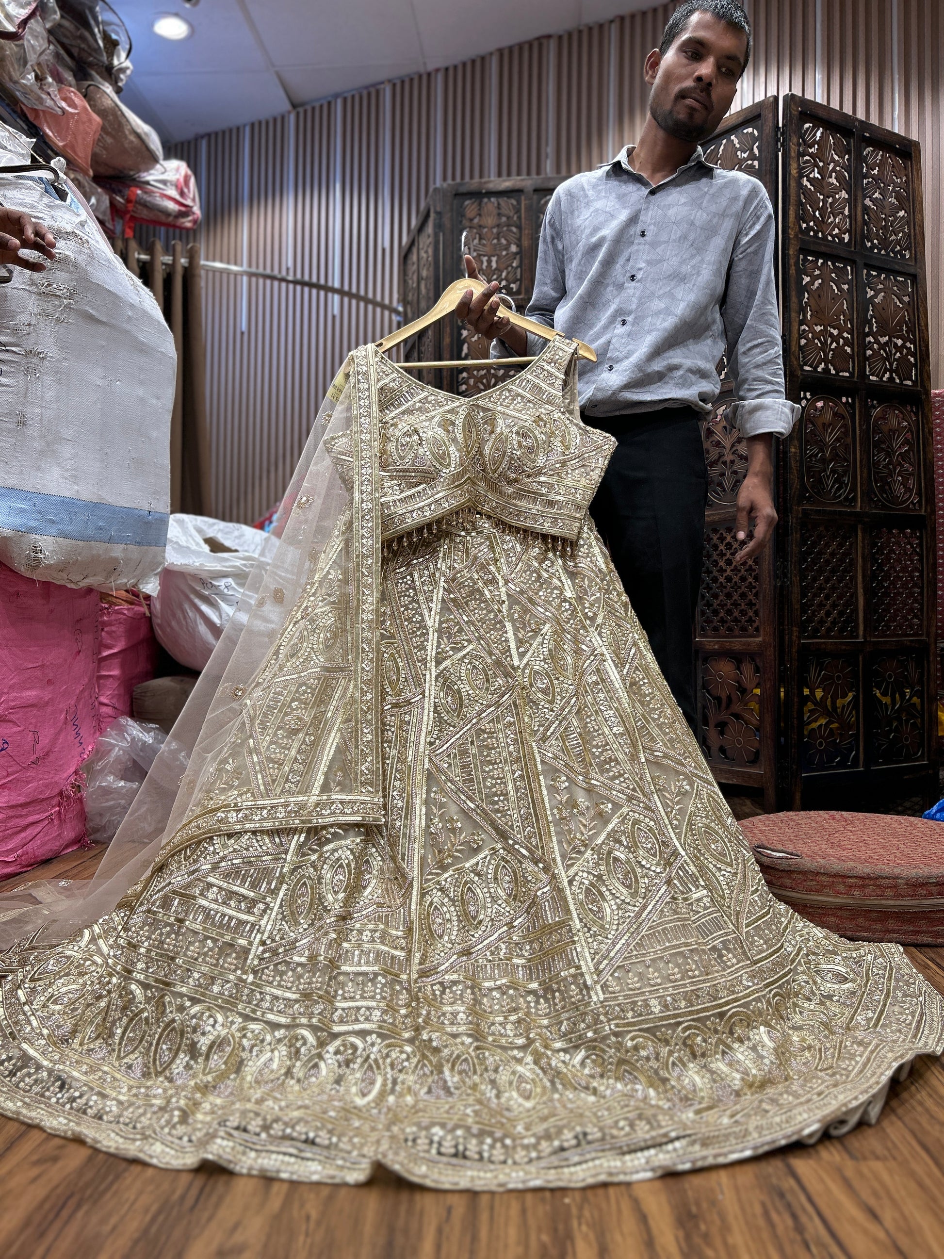 Pleasing golden crop top lehenga Shopping World Pleasing golden crop top lehenga Shopping World