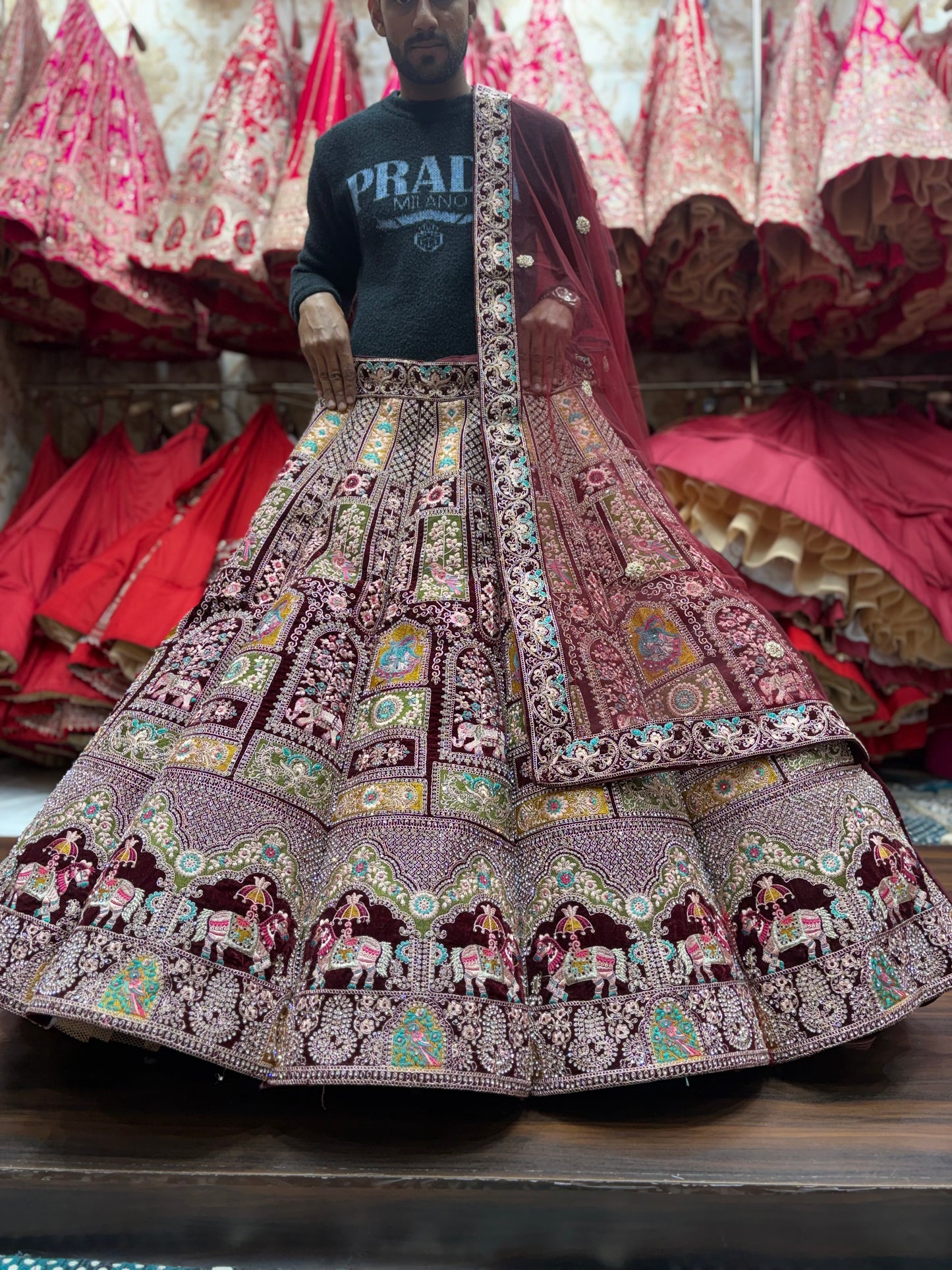 Attractive Maroon Rajwada Ball bridal Lehenga