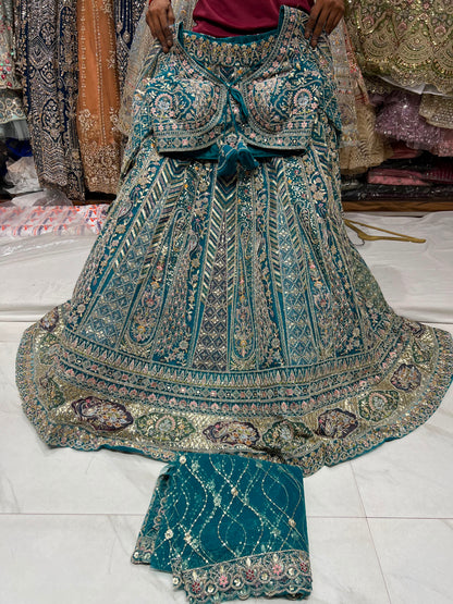 Blue Peacock Crop Top Lehenga