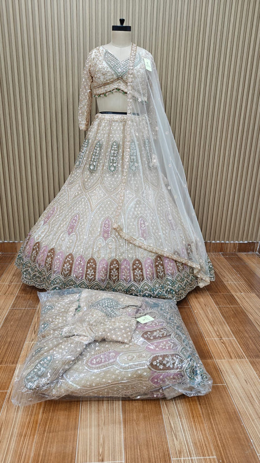 White Pink Crop Top Lehenga