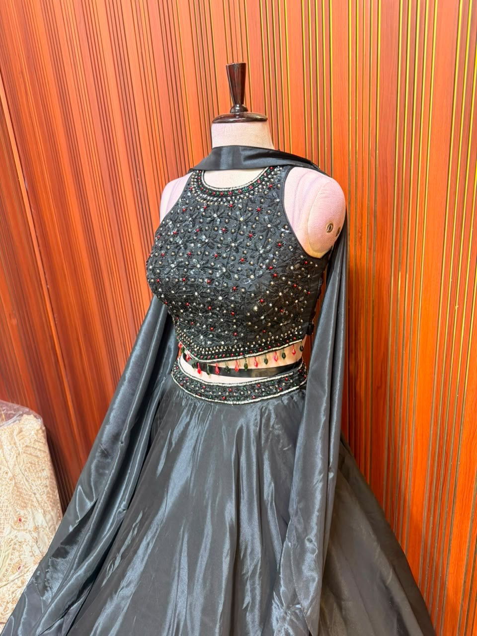 Black crop top Lehenga