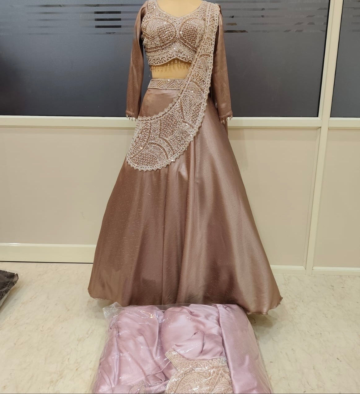 golden brown pink lavender Crop top lehenga