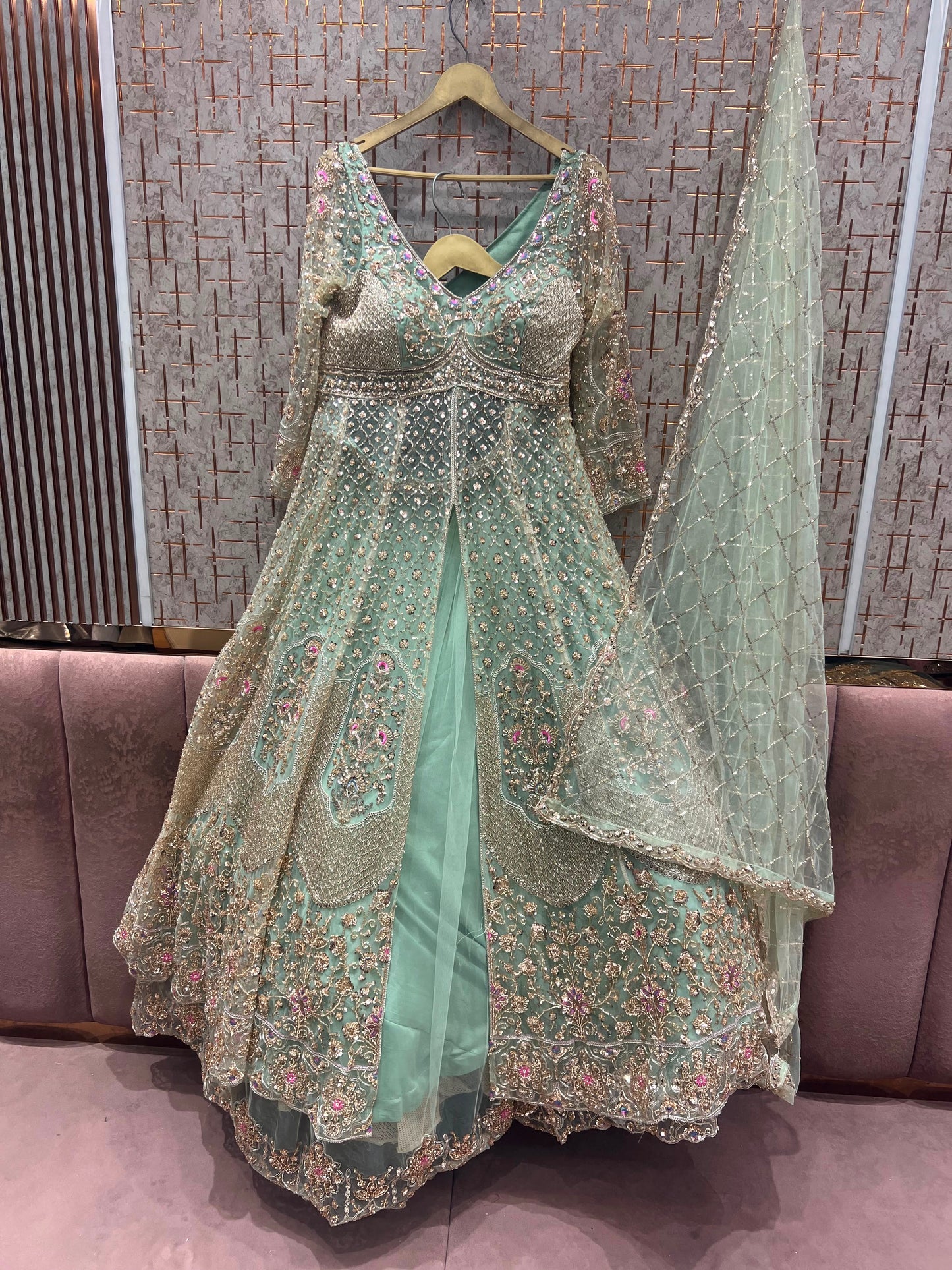 Blue Green Long Farshi Garara Indo Western Dress
